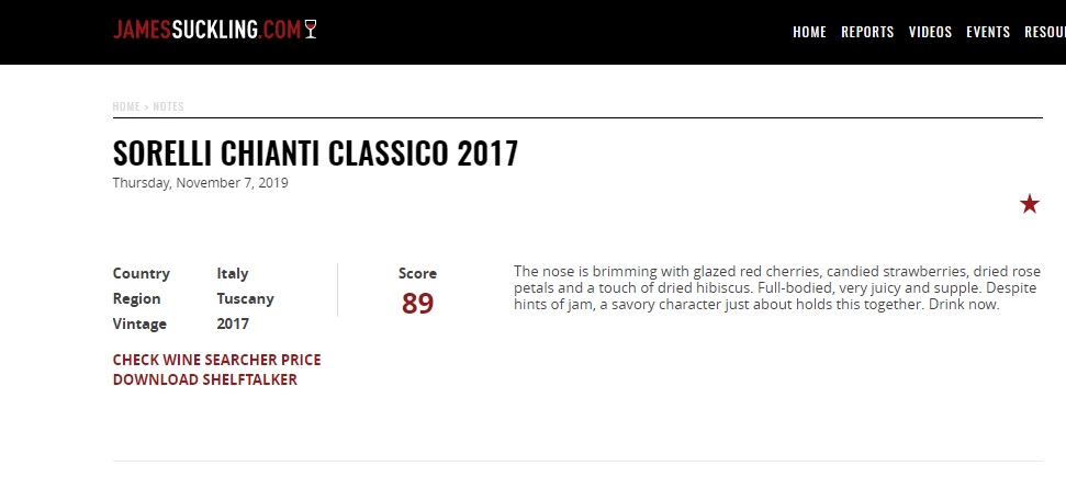Chianti Classico Sorelli 89 punti